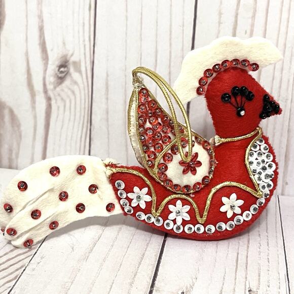 Vintage Bucilla Felt Sequins Beads Exotic Bird Christmas Ornament Lot of 2 - Picture 13 of 13